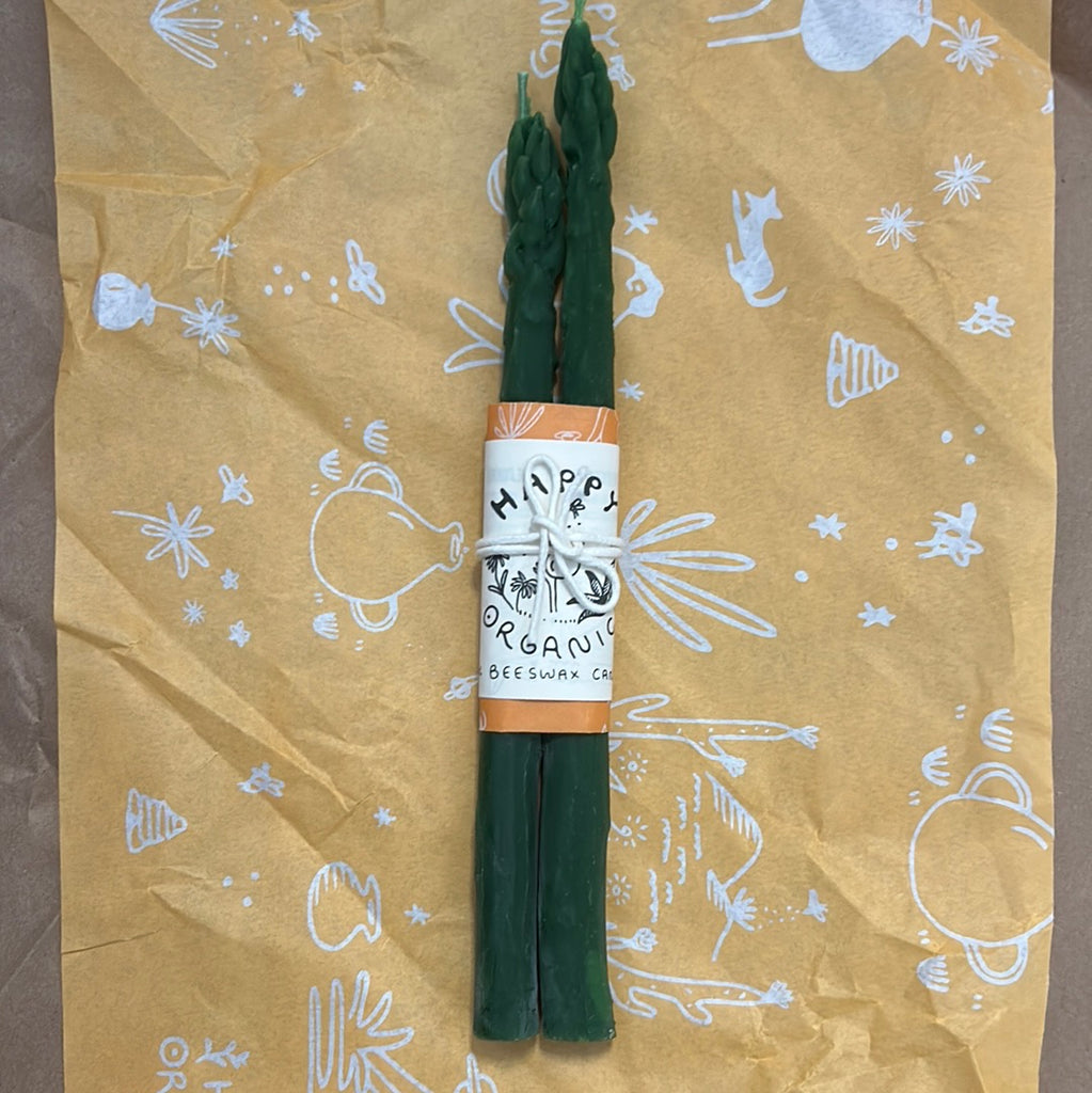 happy organics beeswax asparagus candle taper pair