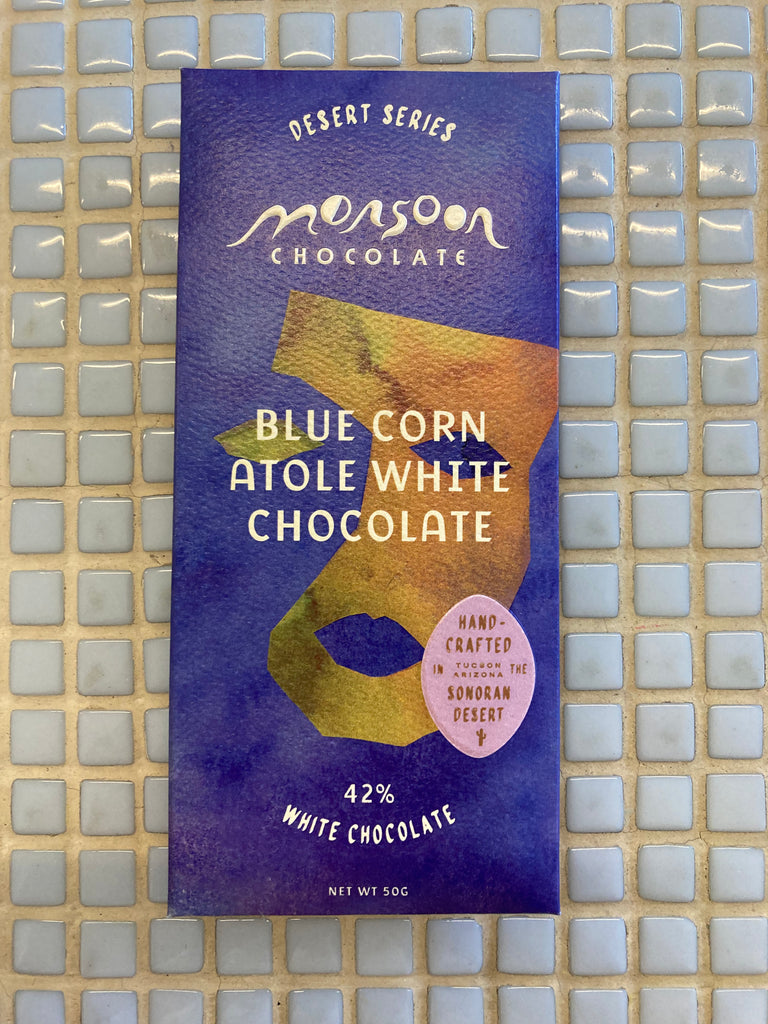 monsoon blue corn atole, 42% white chocolate