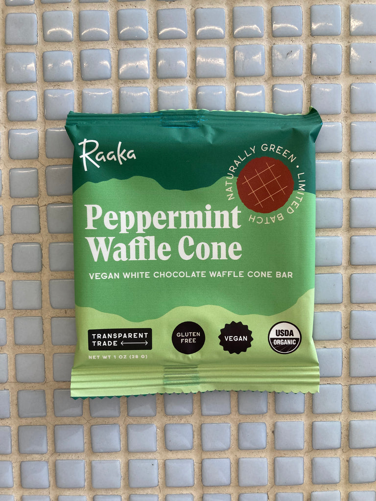 raaka peppermint chocolate waffle cone