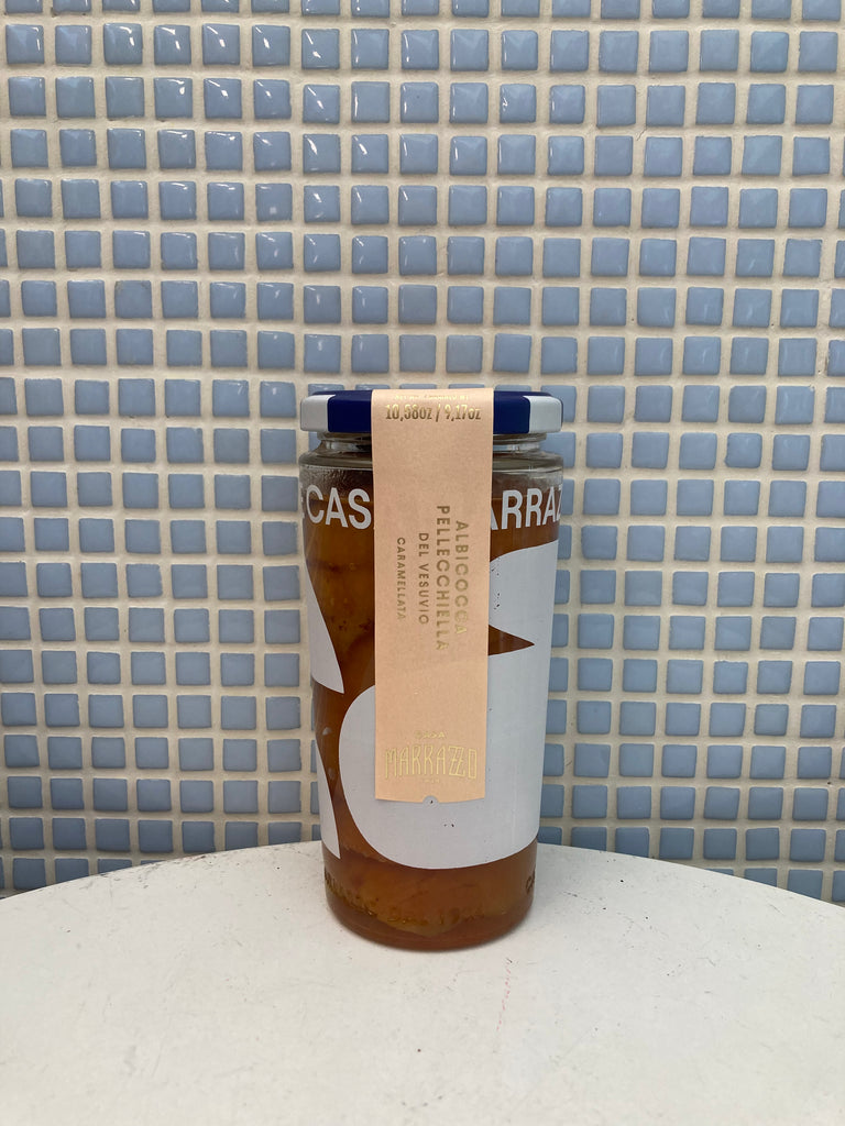 casa marrazzo carmelized apricot ‘pellecchiella’ of vesuvius glass jar