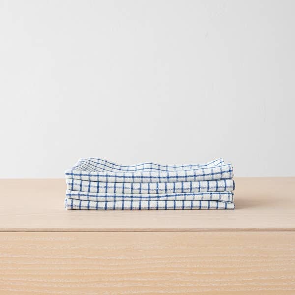 Linen Napkin Graphic Check Off White Blue