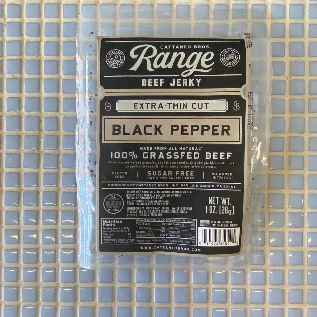 cattaneo bros black pepper grass fed extra thin cut beef jerky 1oz